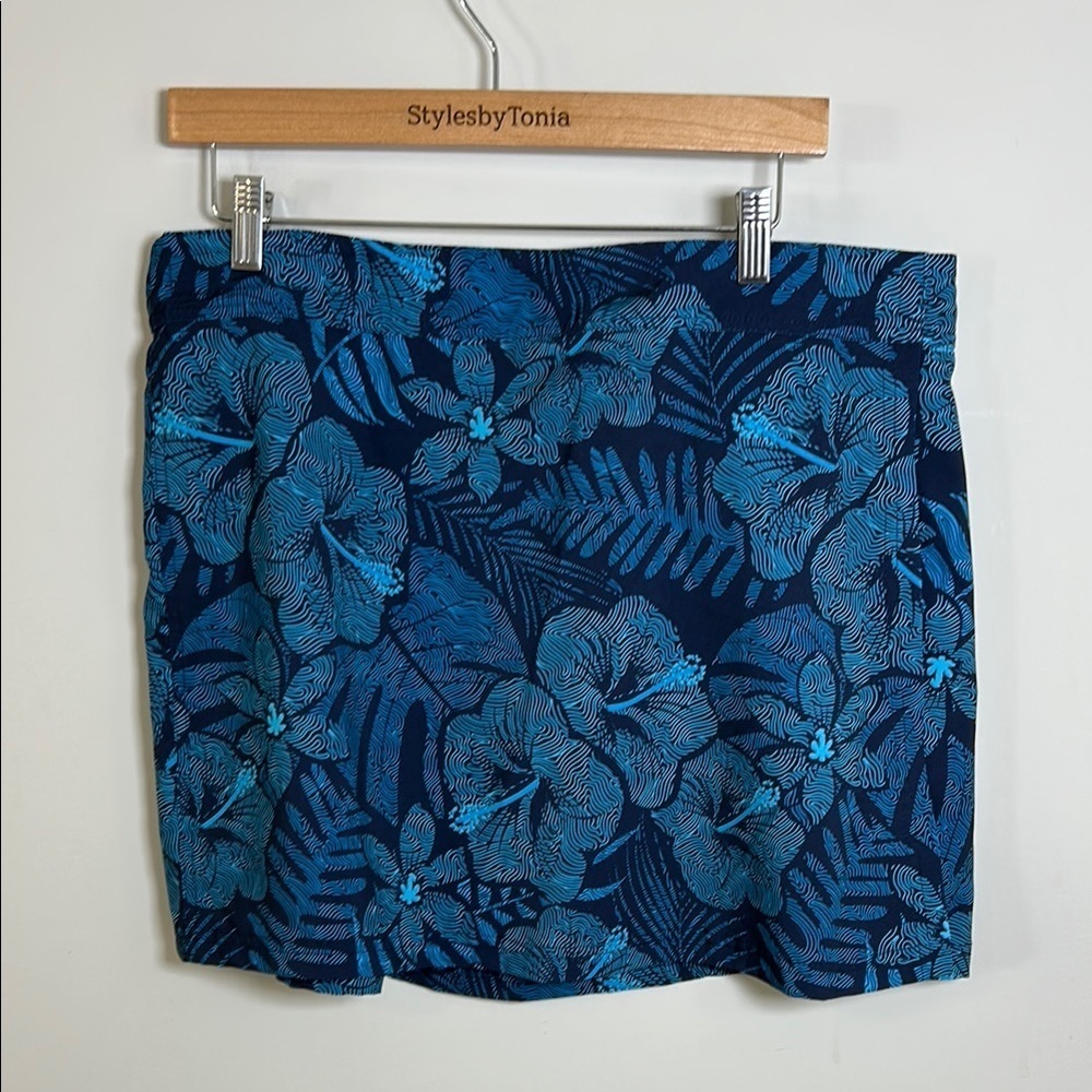 RipSkirt Hawaii Blue Skirt Hibiscus Water Resistant Spandex Hidden Pocket Sz XL